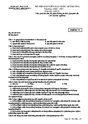 Đề thi giáo viên giỏi cấp trường Giáo dục công dân lớp 12 - Mã đề 132 - Năm học 2016-2017 - Trường THPT Quế Võ số 3